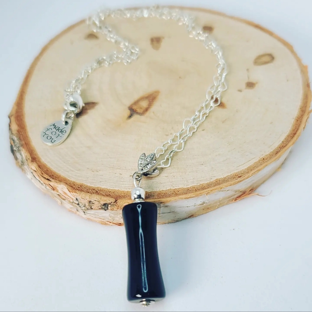 Black Agate Zirconia Stainless steel chain Pendant